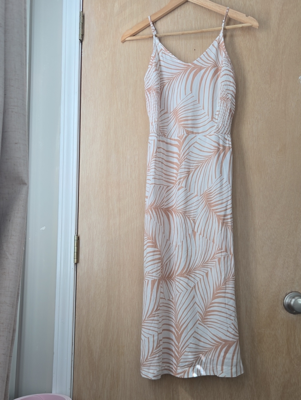 Roxy Cream and Tan Leaf-Print Maxi Slip Dress